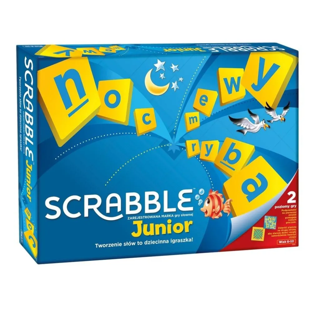 scrabble junior z kolorową planszą i elementami do gry dla dzieci