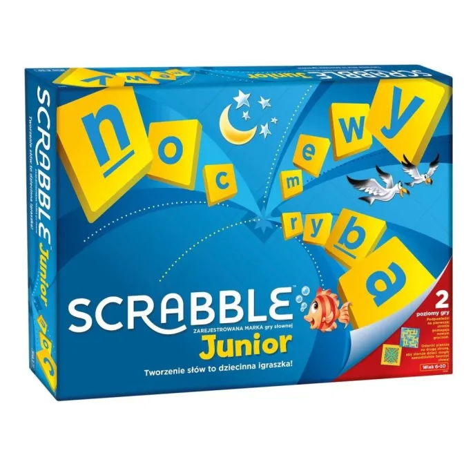 scrabble junior z kolorową planszą i elementami do gry dla dzieci