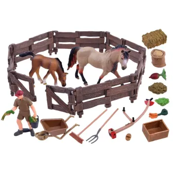 SERIA ZWIERZĘTA FARMA Duży zestaw zwierząt ZAGRODA Figurki KONIE ZA2991