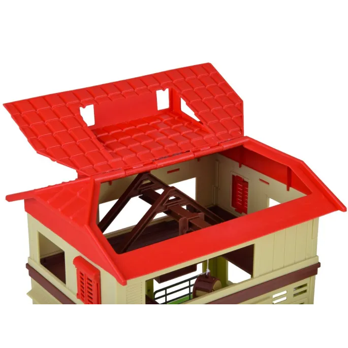 Sceneria farmy z wiatrakiem, latarnią, drzewem i ogrodzeniem