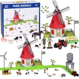 kompletny zestaw farma z młynem i wiatrakiem na zielonej podstawie