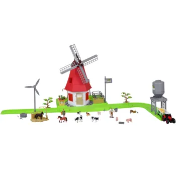 figurka gospodarza z akcesoriami ustawiona przy wejściu do budynku młyna