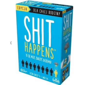 Shit Happens Rodzinna Edycja – pudełko gry planszowej z kolorowymi kartami