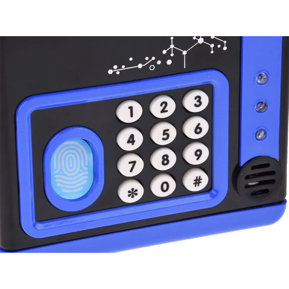 Skarbonka sejf bankomat ustawiona na biurku dziecięcym