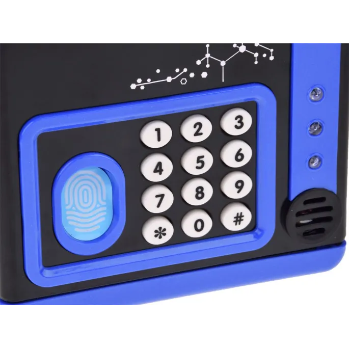 Skarbonka sejf bankomat ustawiona na biurku dziecięcym