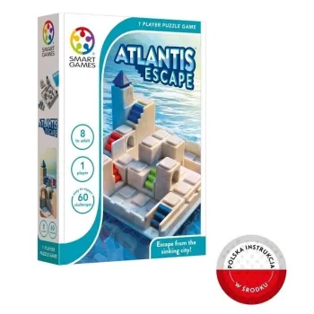 Opakowanie gry Smart Games Atlantis Escape z widocznymi elementami konstrukcyjnymi