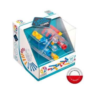 przezroczysta kostka Criss Cross Cube z kolorowymi śrubkami na tle białym