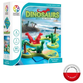 plansza i elementy układanki Smart Games Dinosaurs Mystic Island z motywem dinozaurów