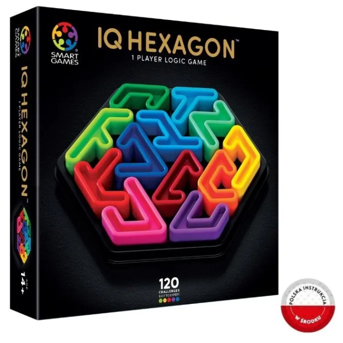 Smart Games IQ Hexagon Deluxe na sześciokątnej planszy z kolorowymi elementami