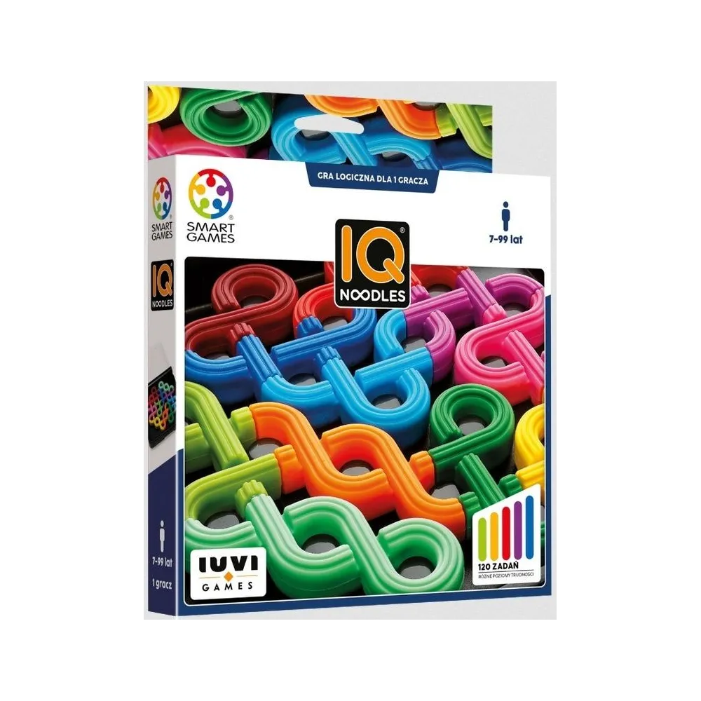 Kolorowe elementy Smart Games IQ Noodles ułożone na planszy podczas gry