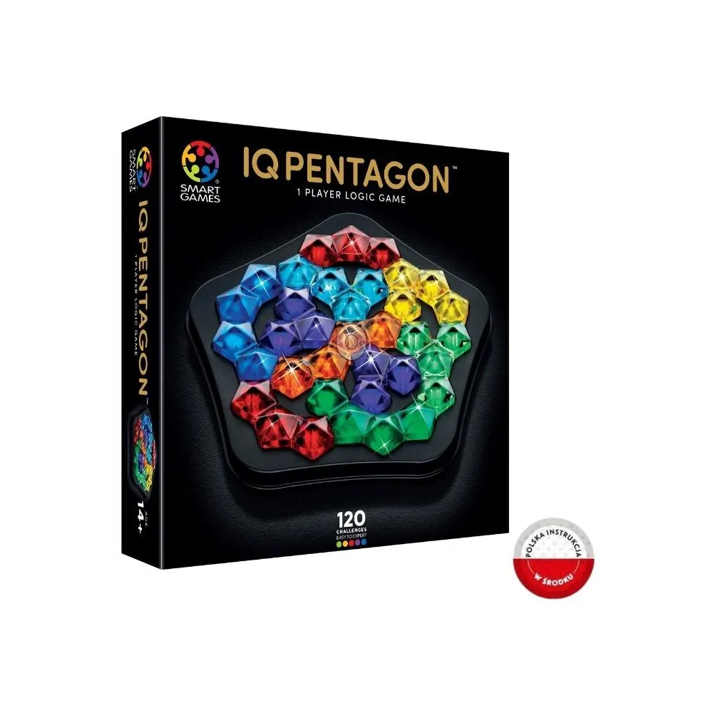 Zbliżenie na planszę i kolorowe elementy gry logicznej IQ Pentagon Deluxe