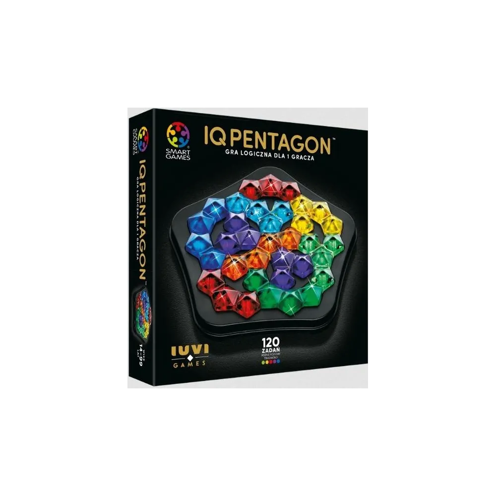 Kolorowe elementy gry IQ Pentagon Deluxe na pięciokątnej planszy