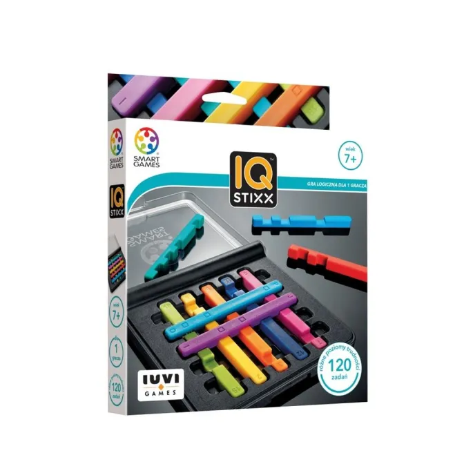 Widok gry Smart Games IQ Stixx z planszą i kolorowymi patyczkami