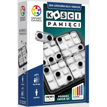 plansza z przezroczystymi płytkami i książeczką z wyzwaniami gry Kości Pamięci