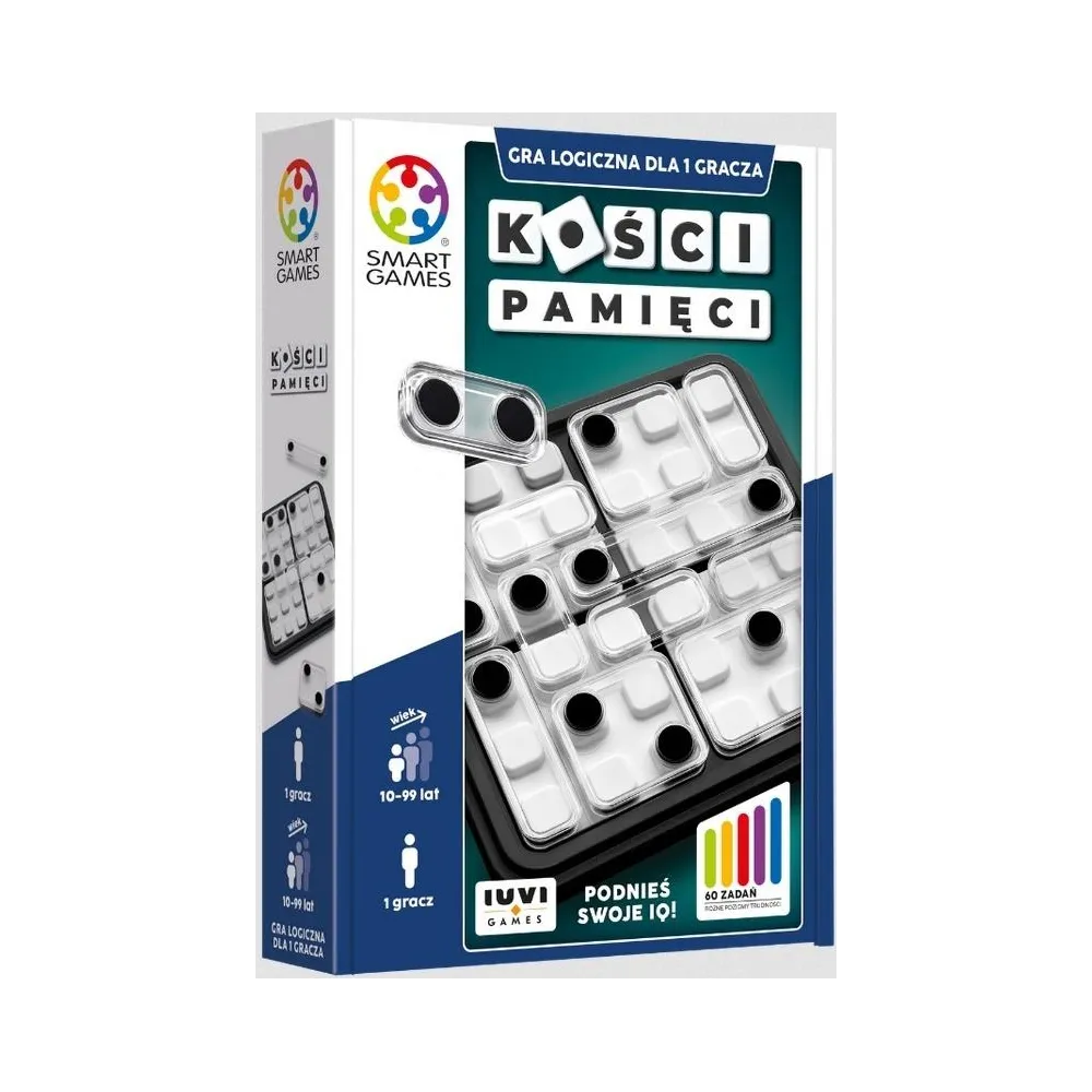 plansza z przezroczystymi płytkami i książeczką z wyzwaniami gry Kości Pamięci