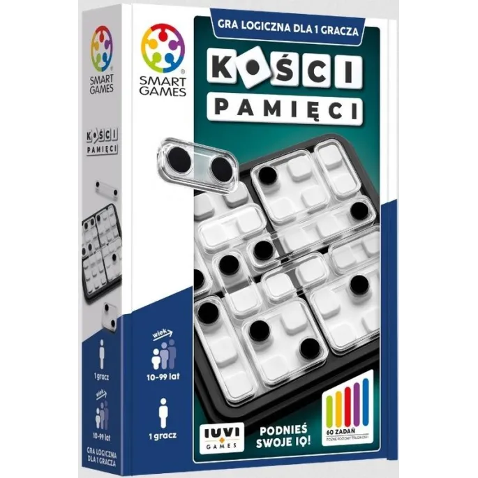 plansza z przezroczystymi płytkami i książeczką z wyzwaniami gry Kości Pamięci