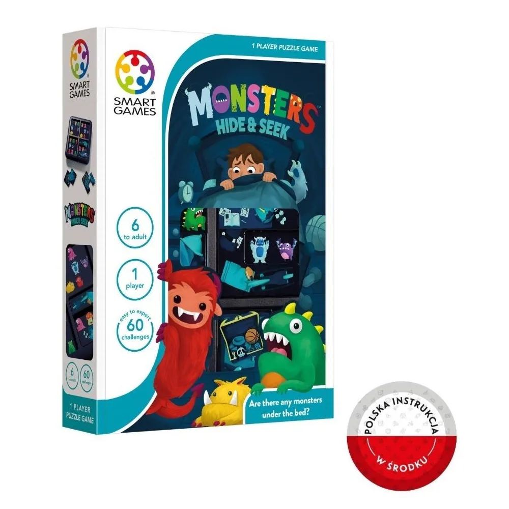 Plansza gry Monsters Hide & Seek z kolorowymi elementami układanki i potworami