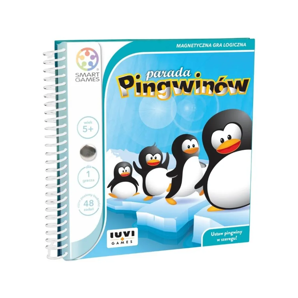 magnetyczna gra Parada Pingwinów z kolorowymi pingwinami na lodowej planszy