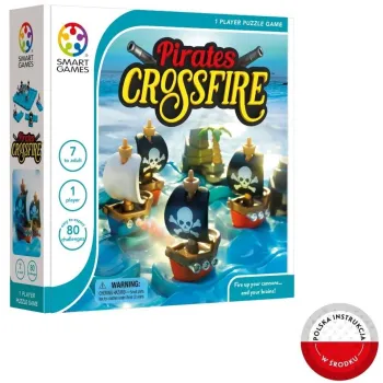 plansza i elementy gry Smart Games Pirates Crossfire w morskim klimacie