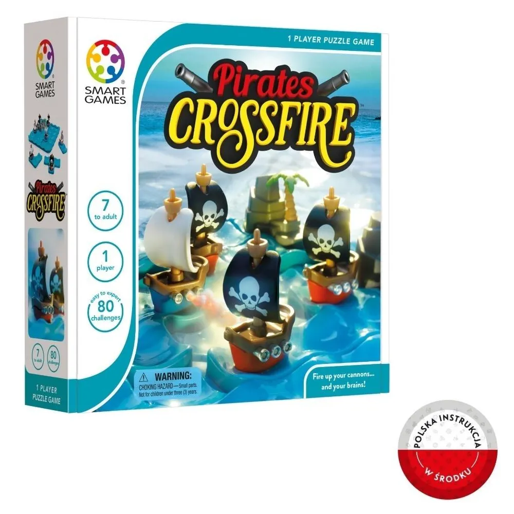 plansza i elementy gry Smart Games Pirates Crossfire w morskim klimacie