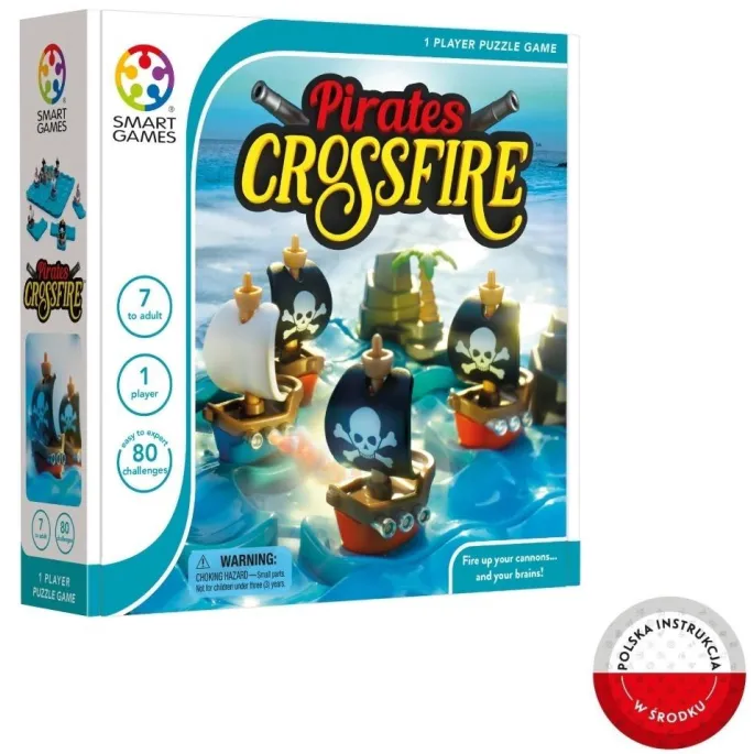 plansza i elementy gry Smart Games Pirates Crossfire w morskim klimacie