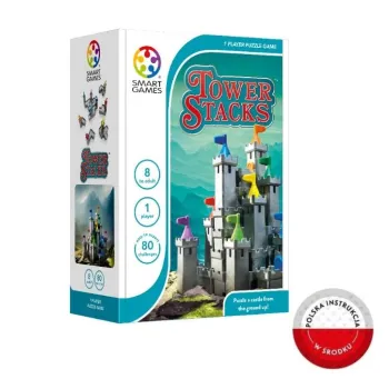zestaw Tower Stacks z kolorowymi zamkowymi segmentami i książeczką z zadaniami