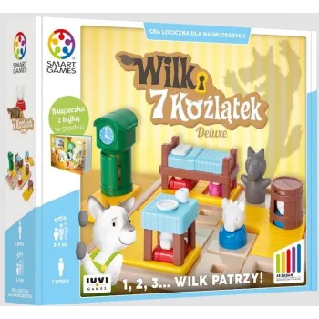 figurki koźlątek i wilka z gry Wilk i 7 koźlątek na planszy