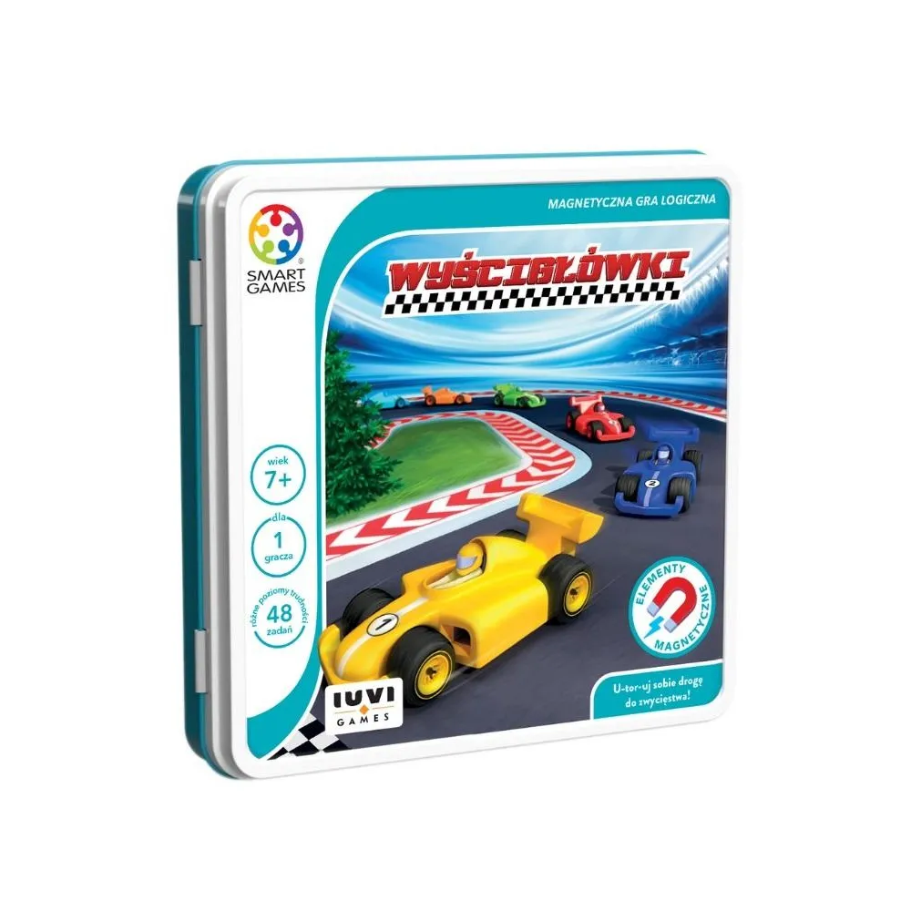 magnetyczna gra logiczna wyścigówki z kolorowymi samochodami na planszy