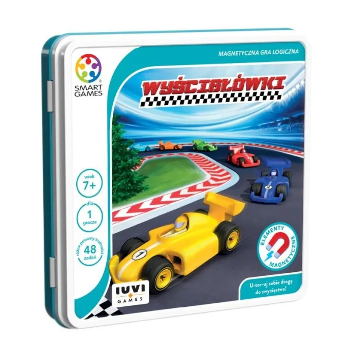 magnetyczna gra logiczna wyścigówki z kolorowymi samochodami na planszy