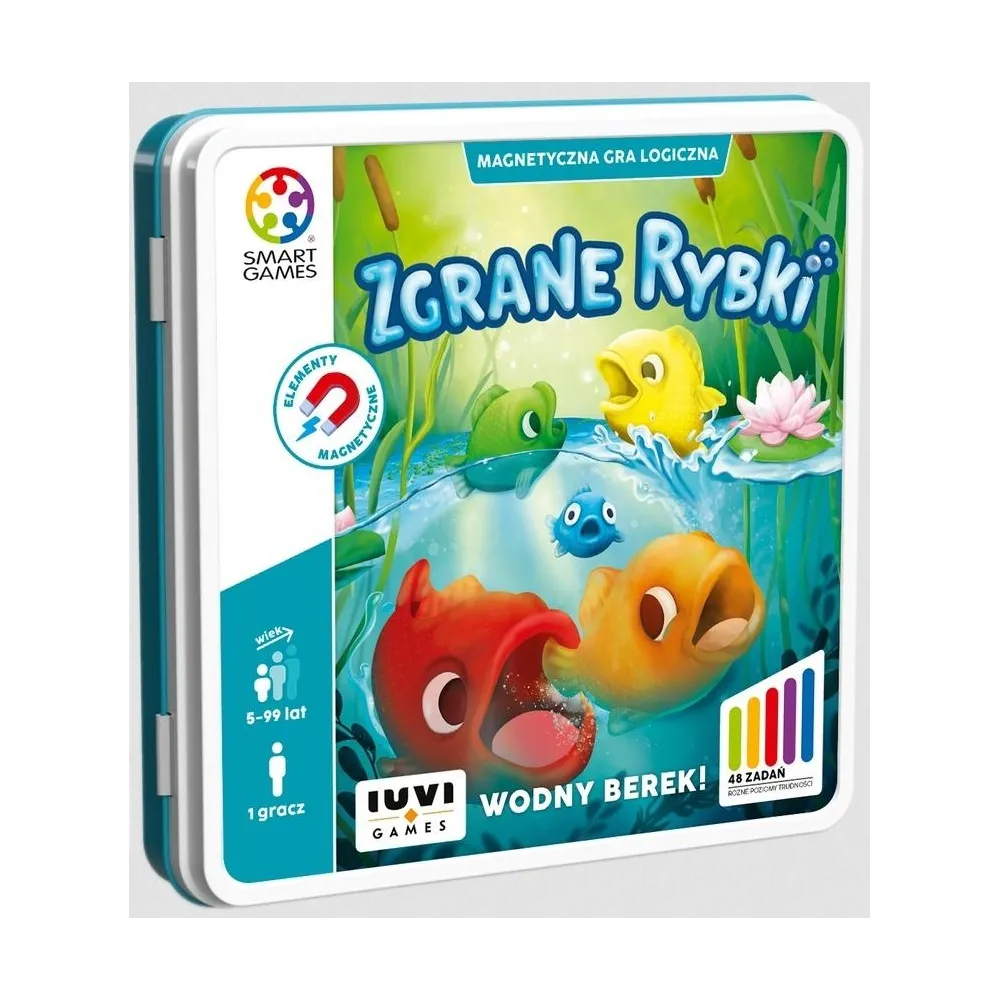 Gra Zgrane Rybki z kolorowymi metalowymi rybkami na planszy
