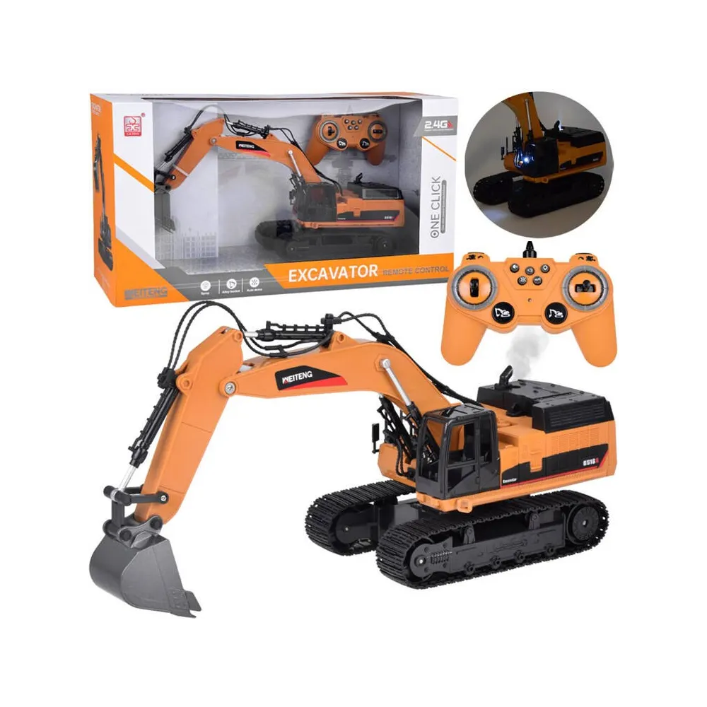 koparka na gąsienicach z metalową łyżką widok z boku