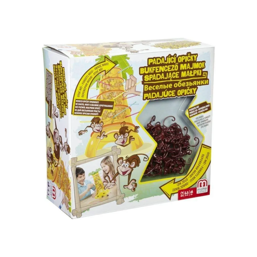 elementy gry Spadające małpki – patyczki i małpki na tle palmy