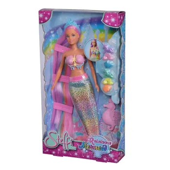 Lalka Steffi tęczowa syrena z kolorowymi włosami i zdejmowanym ogonem