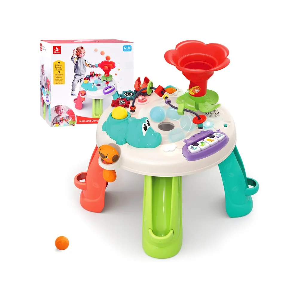 Stolik interaktywny z panelem muzycznym oraz kolorowymi kulkami