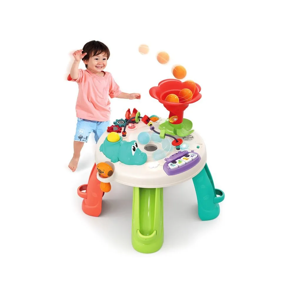 Kolorowe kulki umieszczone na torze spiralnym interaktywnej zabawki