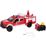 zbliżenie na pompę wodną z podłączonym wężem strażackim