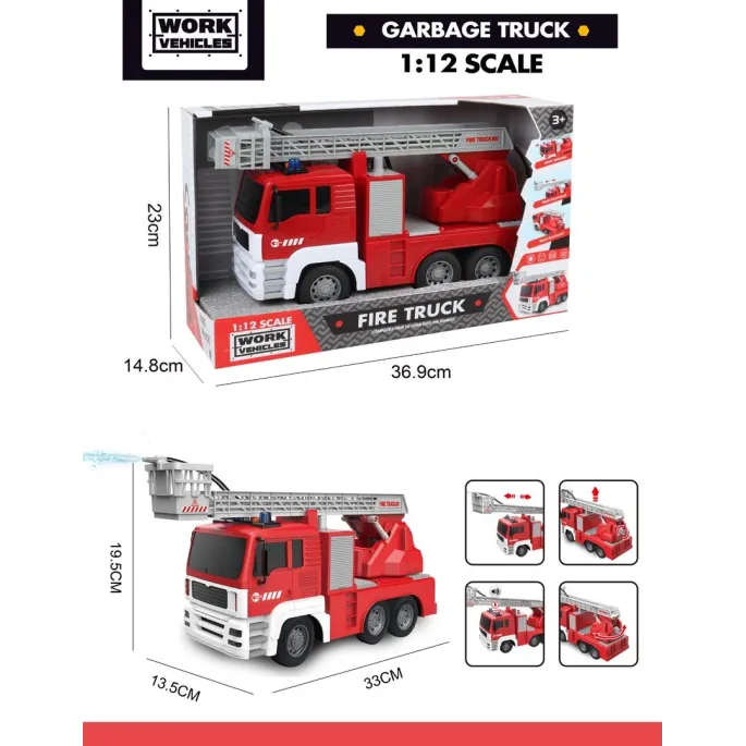 Model strażackiego pojazdu zabawkowego w skali 1:12 z efektami świetlnymi