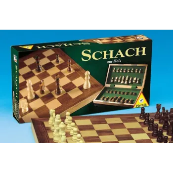 Drewniane szachy PIATNIK z klasycznymi figurami na szachownicy 41,5 x 41,5 cm