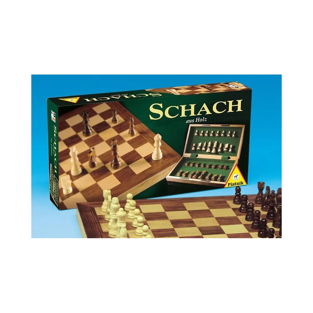 Drewniane szachy PIATNIK z klasycznymi figurami na szachownicy 41,5 x 41,5 cm