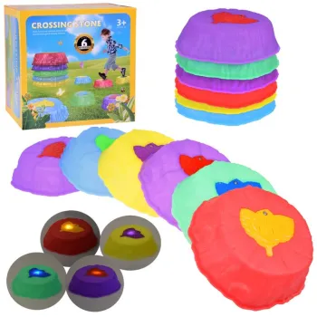 zestaw sześciu świecących kamieni sensorycznych ułożonych w linii