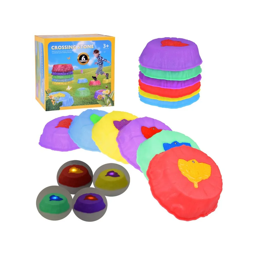 zestaw sześciu świecących kamieni sensorycznych ułożonych w linii