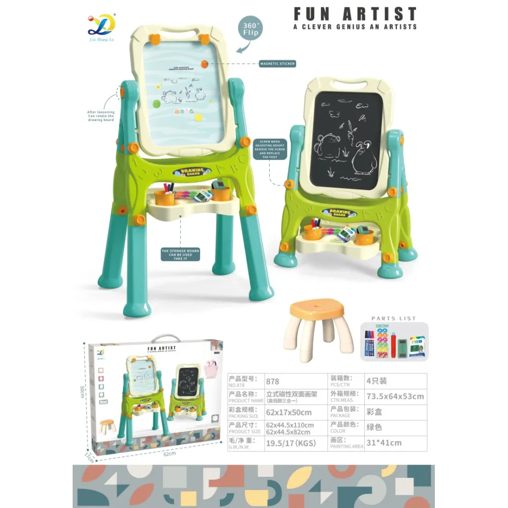 tablica 2w1 magnetyczno-kredowa dla dzieci z akcesoriami na stojaku