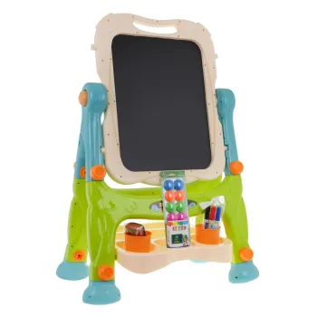 czarna strona tablicy kredowej z kolorową kredą i uchwytem