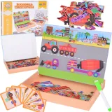 Tablica magnetyczna 2w1 z magnetycznymi puzzlami pojazdów budowlanych