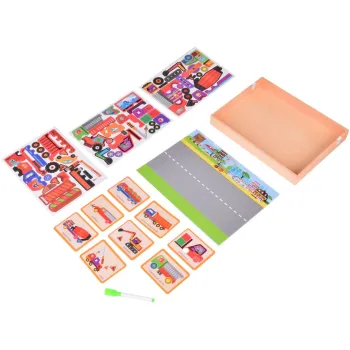 Tablica Magnetyczna 2w1 z Puzzle Magnetyczne Pojazdy Budowlane ZA5352