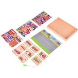 Dziecięca tablica z puzzlami przedstawiającymi różne maszyny budowlane