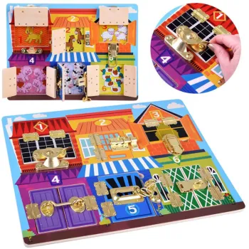 tablica sensoryczna manipulacyjna zamki z sześcioma drzwiczkami