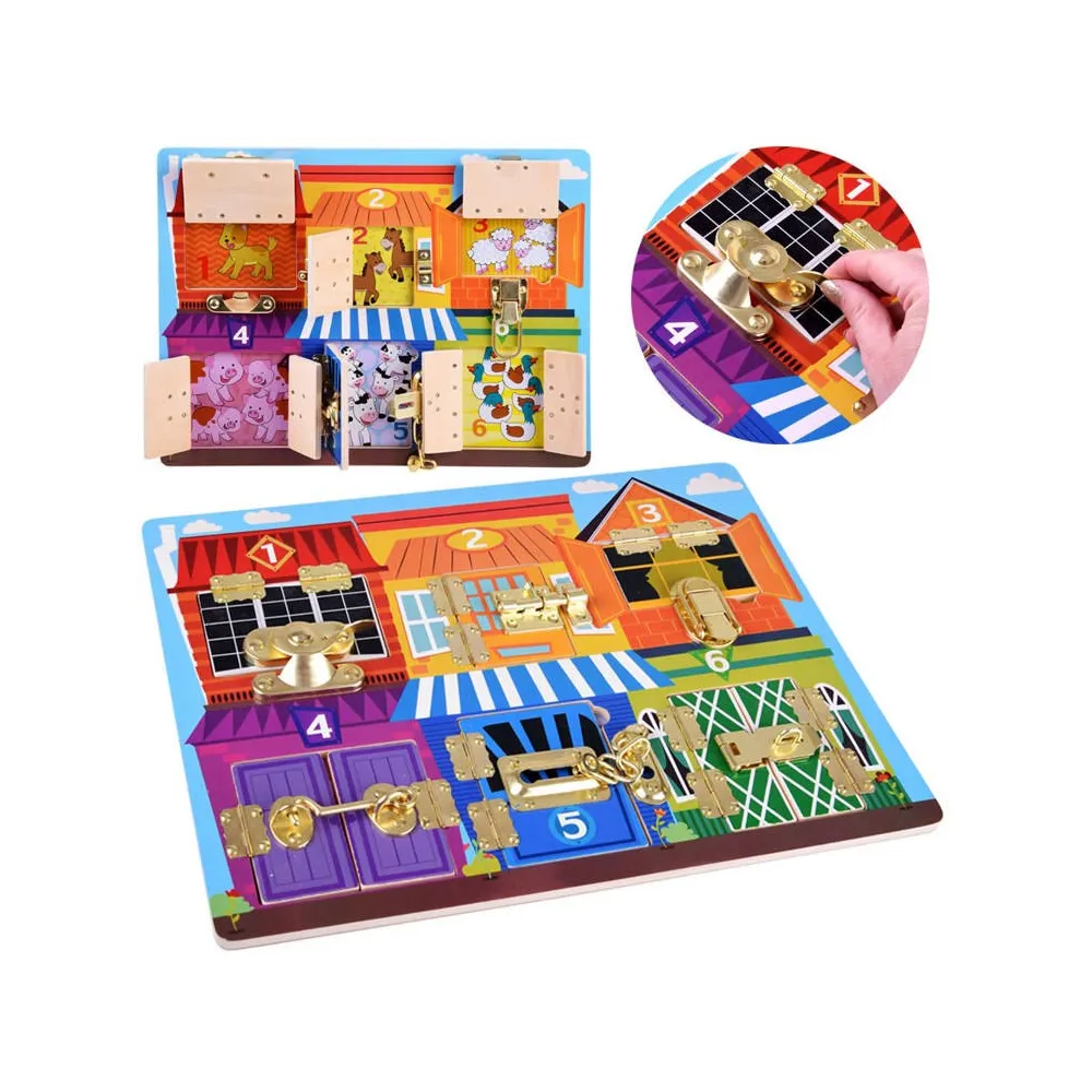 tablica sensoryczna manipulacyjna zamki z sześcioma drzwiczkami