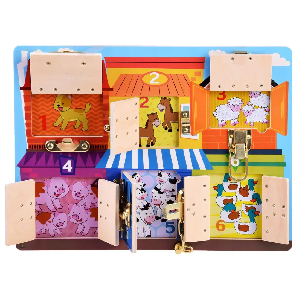 zbliżenie na kolorowe zamki tablicy manipulacyjnej