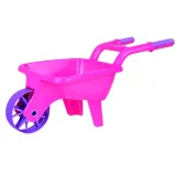 różowe taczki z kolorowym wiaderkiem do zabawy w piasku